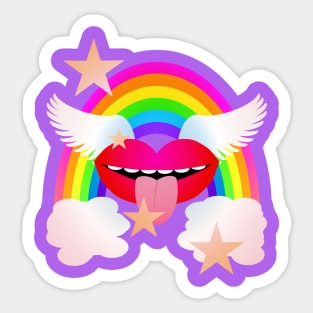 Groovy Winged Lips, Rainbow & Stars - RED Sticker